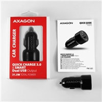 AXAGON PWC-QC5, QUICK a SMART nabíjačka do auta, 2x port QC3.0/AFC/FCP + 5V-2.6A, 31.5W