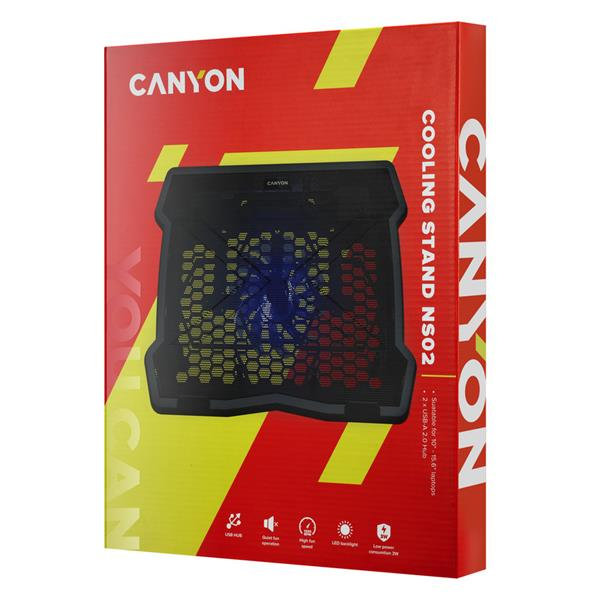 Chladiaca podložka Canyon NS-02, chladiaci podstavec s ventilátorom pre notebook 10´´ - 15.6", LED podsvietenie, čierny