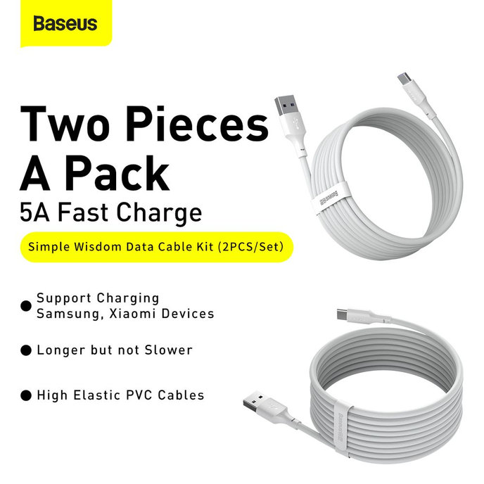 Baseus Wisdom USB-A/C kábel 1,5m 5A 2ks