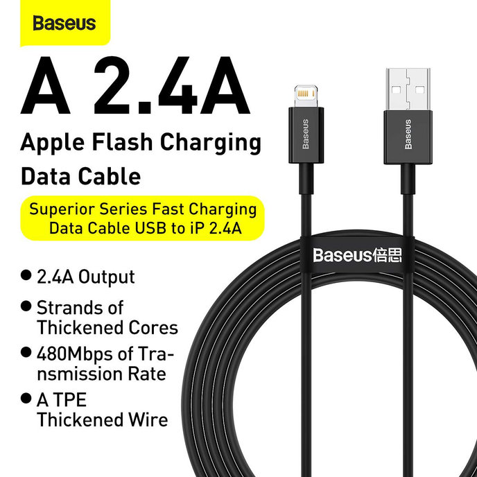 Baseus Superior lightning kábel 2m, čierny