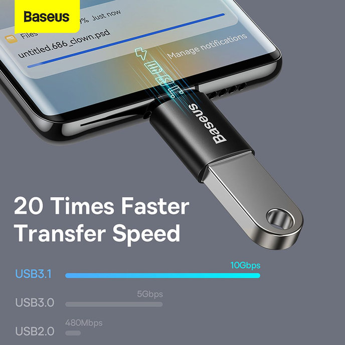 Baseus Converter Ingenuity Series Mini USB-A to Type-C, čierny