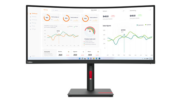 Monitor LENOVO LCD ThinkVision T34w-30-34"  VA,matný,21:9,3440x1440,178/178,6ms,350cd,3000:1,HDMI,DP,VESA,3Y