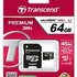 TRANSCEND MicroSDXC 64GB Premium, Class 10 UHS-I 400x (R:85/W:35 MB/s) + adaptér