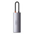 Baseus USB Hub Metal Gleam Series 5v1 (USB-C PD 100W, 3x USB 3.0, HDMI) sivý