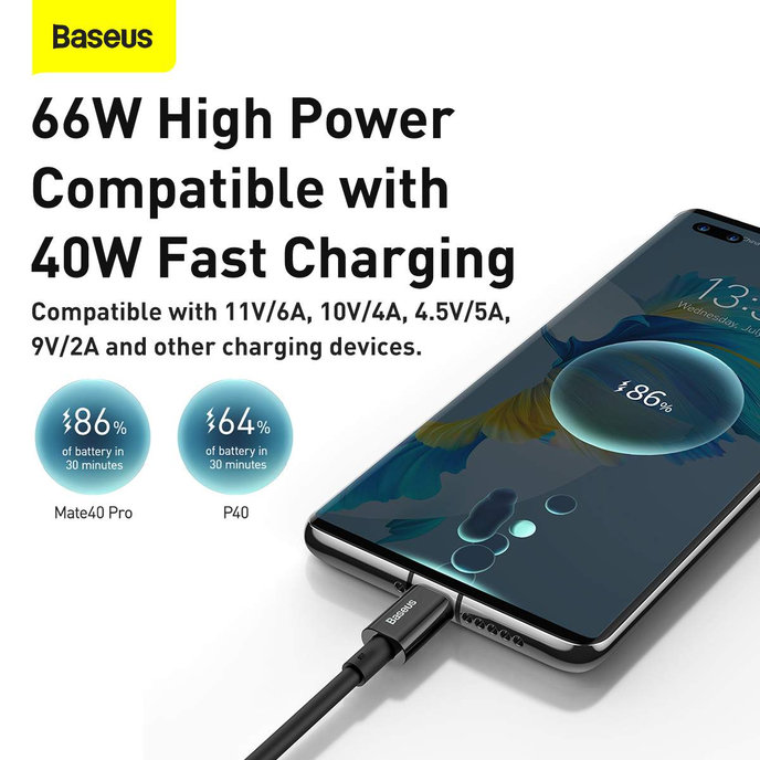 Baseus Superior USB-A/C kábel 66W 2m čierny (CATYS-A01)