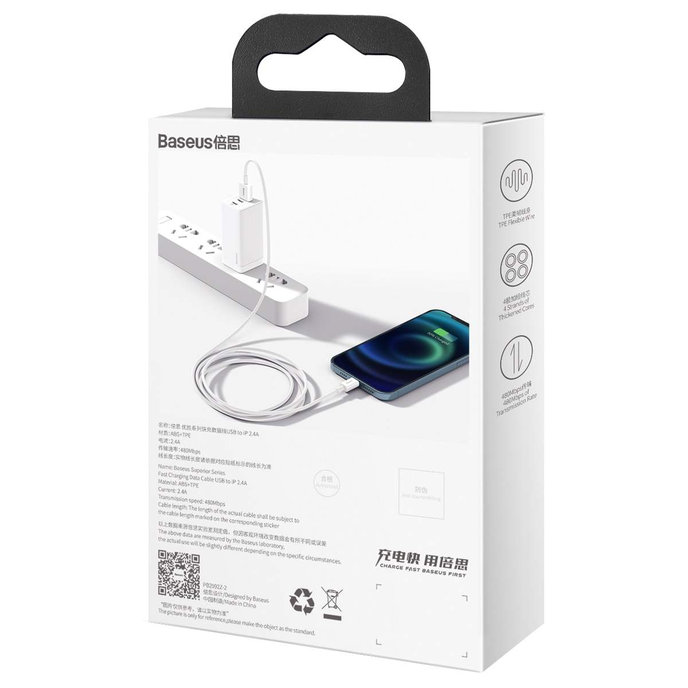 Baseus CALYS-C02 Superior Fast Charging Kábel Lightning 2.4A 2m White