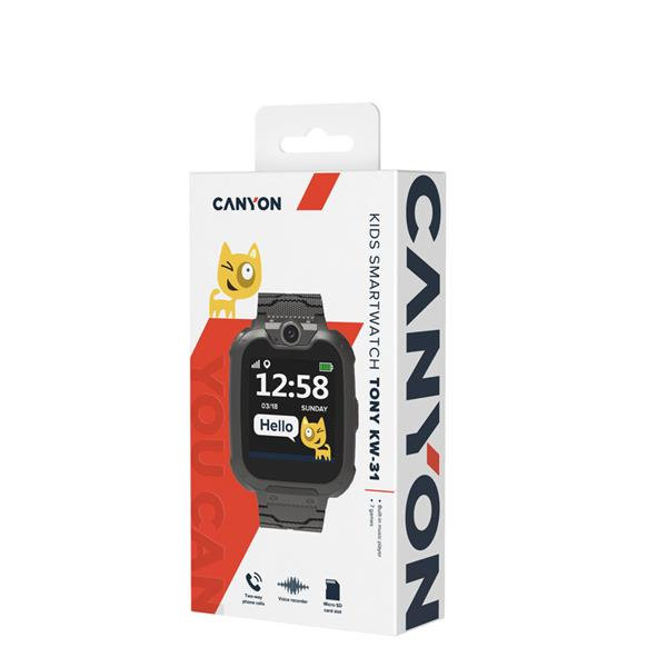 Canyon KW-31, Tony, smart hodinky pre deti, farebný displej 1.54´´, GSM volania, prijímanie SMS, microSD, prehrávač h