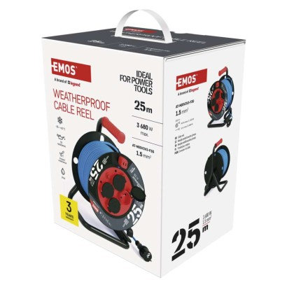EMOS Weatherproof navijak kábla 25 m / 4 zásuvky / modrý / silikónový / 230 V / 1,5 mm2