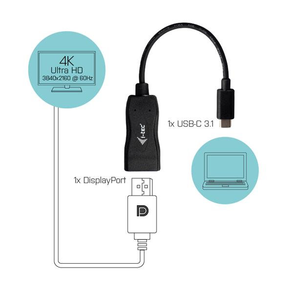 i-tec USB-C Display Port Adapter 4K/60 Hz, čierny