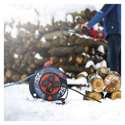 EMOS Weatherproof navijak kábla 25 m / 4 zásuvky / modrý / silikónový / 230 V / 1,5 mm2