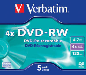 VERBATIM DVD-RW (4x, 4,7 GB), 5ks/pack