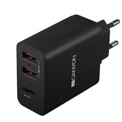 Canyon CNE-CHA08B, USB-C Quick Charge, Nabíjací adaptér, čierny