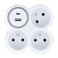 Solight Rozbočovač, 3x 15A, USB nabíjačka A+C, biely-sivý, vypínač