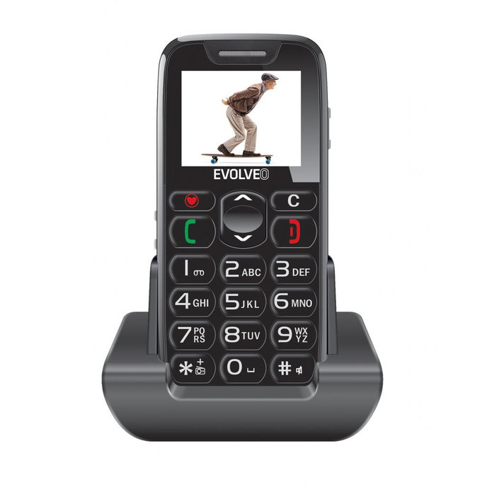 EVOLVEO EasyPhone, mobilný telefón pre seniorov s nabíjacím stojanom (čierny)