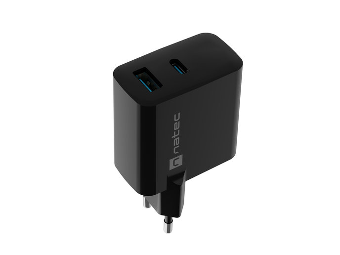 Univerzálna USB nabíjačka Natec RIBERA GaN 45W, 1X USB-A, 1X USB-C, čierna