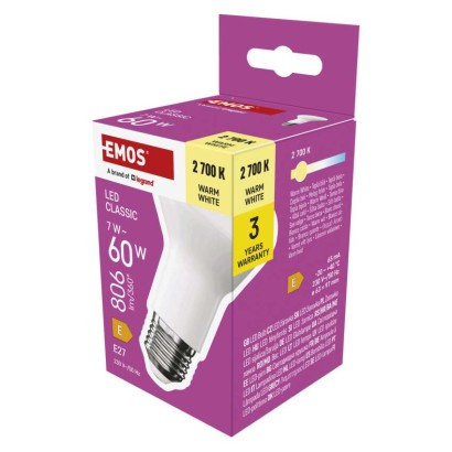 EMOS LED žiarovka Classic R63 / E27 / 7 W  (60 W) / 806 lm / Teplá biela