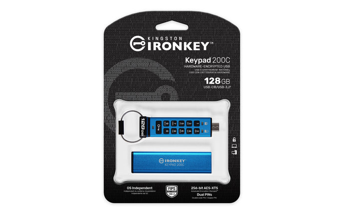 Kingston Ironkey Keypad 200C/128GB/USB 3.0/USB-C/Modrá