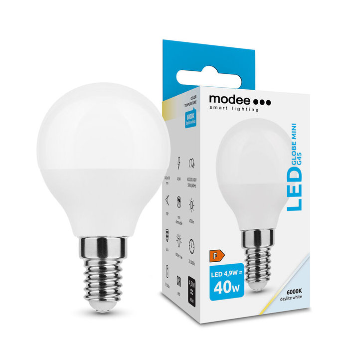 MODEE LIGHTNING Modee Lighting LED žiarovka E14 4,9W 6000K MINI G45 (40W)