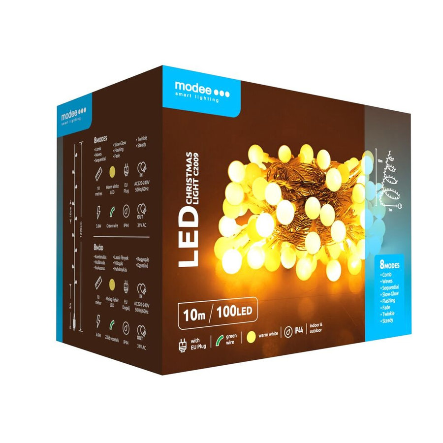 MODEE LIGHTNING Modee Lighting LED vianočná reťaz 100 LED 10m teplá biela bobule