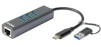D-Link USB-C/USB to Gigabit Ethernet Adapter with 3 USB 3.0 Ports