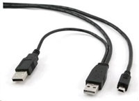 Kábel USB GEMBIRD 2.0 Kábel A-Mini B (5pin) 0,9 m DUAL (prídavné napájanie)