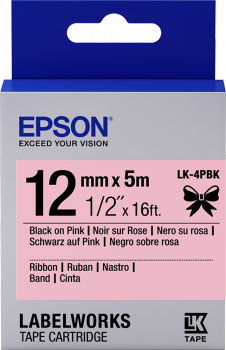 EPSON POKLADNÍ SYSTÉMY Epson zásobník se štítky – saténový pásek, LK-4HKK, černá/růžová, 12 mm (5 m)