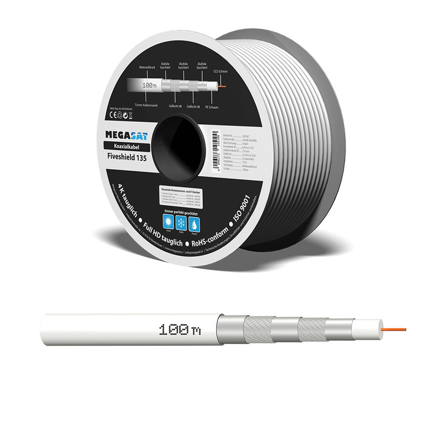 Koaxiálny kábel Megasat 135dB FIVESHIELD  - cena za 1m