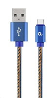 GEMBIRD CABLEXPERT USB 2.0 Kábel AM na typ C (AM/CM), 2 m, opletený, džínsy, blister, PREMIUM KVALITA