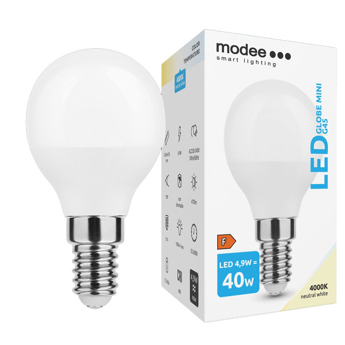 MODEE LIGHTNING Modee Lighting LED žiarovka E14 4,9W 4000K MINI G45 (40W)