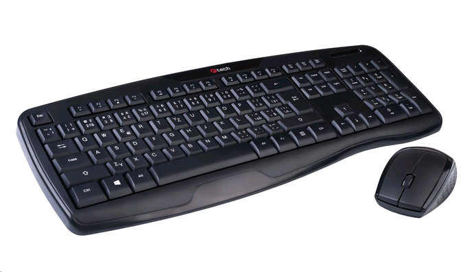 C-TECH Klávesnica a myš WLKMC-02, bezdrôtový set, ERGO, čierna, USB, CZ/SK