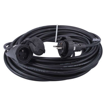 EMOS Vonkajší predlžovací kábel 20 m / 1 zásuvka / čierny / guma / 230 V / 2,5 mm2