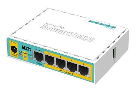 MikroTik RouterBOARD hEX PoE Lite, 650MHz CPU, 64MB RAM, 5x LAN, USB, PoE, 1x USB, vrátane. Licencia L4