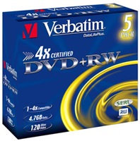 VERBATIM DVD+RW (4x, 4,7 GB), 5ks/pack