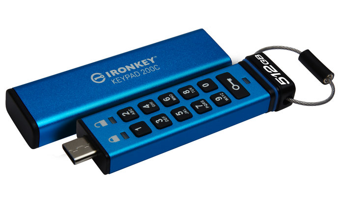Kingston IronKey Keypad 200C/512GB/USB 3.2/USB-C/Modrá