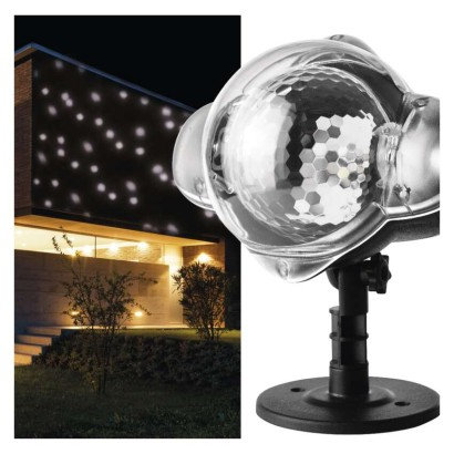 EMOS LED dekoratívny projektor – padajúce vločky, vonkajší aj vnútorný, biela