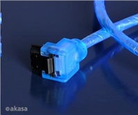 Dátový kábel AKASA SATA3 pre HDD, SSD a optické mechaniky, zahnutý konektor, modrý UV svetelný, 1 m