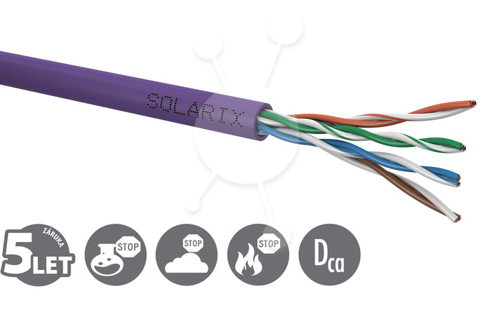 Inštalačný kábel Solarix UTP, Cat5E, drôt, LSOH, krabica 305m SXKD-5E-UTP-LSOH