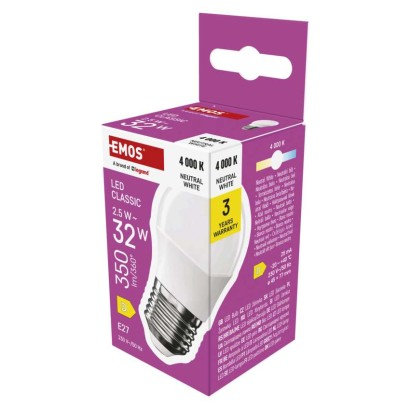 EMOS LED žiarovka Classic Mini Globe / E27 / 2,5 W (32 W) / 350 lm / Neutrálna biela