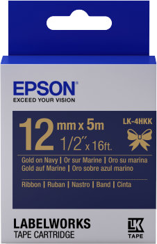 EPSON POKLADNÍ SYSTÉMY Epson zásobník se štítky – saténový pásek, LK-4HKK, zlatá / námořnická modrá, 12 mm (5 m)
