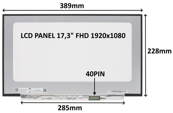 SIL LCD PANEL 17,3" FHD 1920x1080 40PIN MATNÝ IPS 144HZ / BEZ ÚCHYTŮ