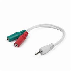 GEMBIRD kábel CABLEXPERT rozdeľovací konektor 3,5 mm (4-pólový) na 2x3,5 mm M/F, 20 cm, biely