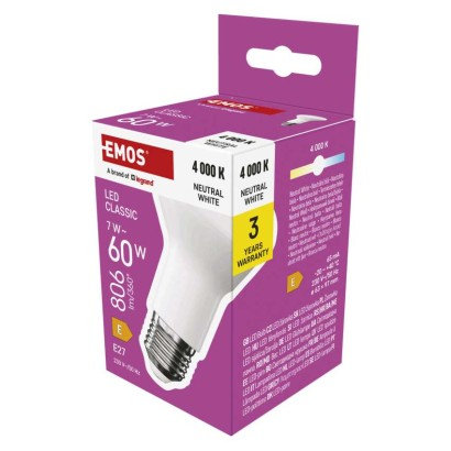 EMOS LED žiarovka Classic R63 / E27 / 7 W  (60 W) / 806 lm / Neutrálna biela