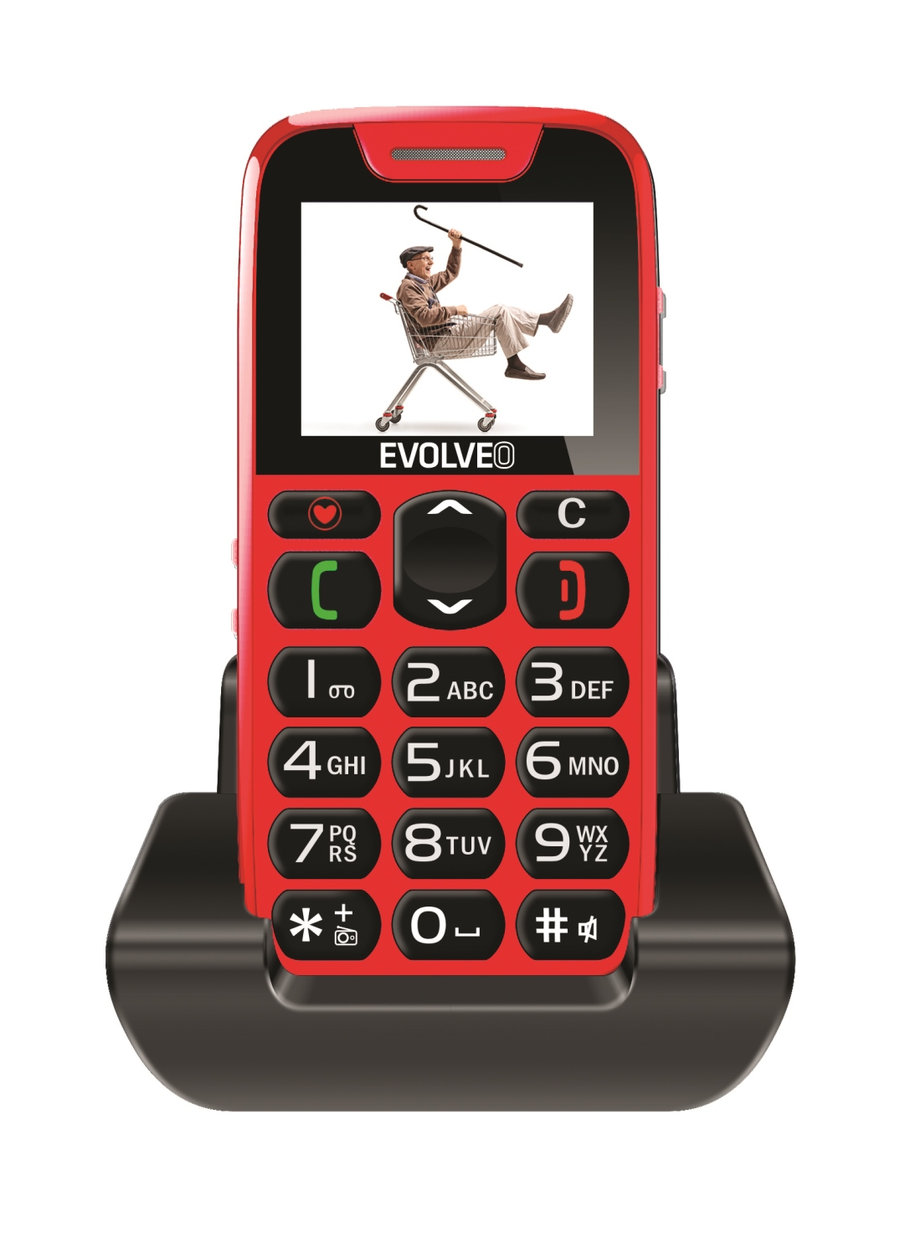 EVOLVEO EasyPhone, mobilný telefón pre seniorov s nabíjacím stojanom (červený)