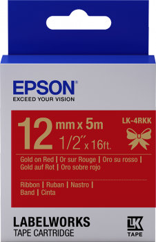 EPSON POKLADNÍ SYSTÉMY Epson zásobník se štítky – saténový pásek, LK-4HKK, zlatá/červená, 12 mm (5 m)