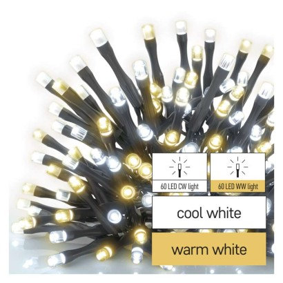 EMOS LED vianočná reťaz, 12 m, vonkajšia aj vnútorná, teplá/studená biela, časovač