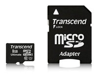 Karta TRANSCEND MicroSDHC 8GB Ultimate, Class 10 UHS-I 600x, MLC + adaptér