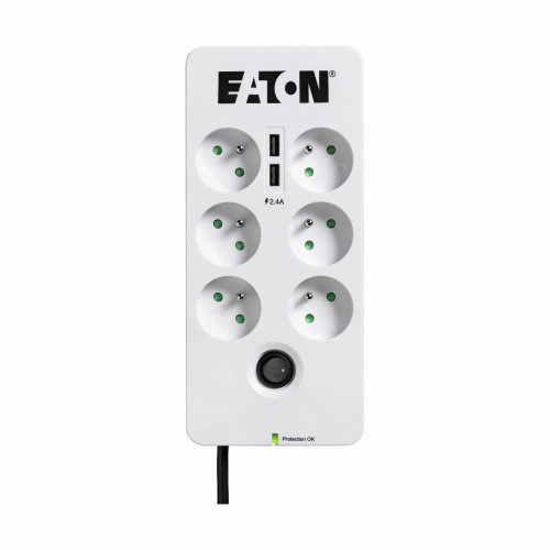 Eaton Protection Box 6 Tel@ USB FR, prepäťová ochrana, 6 zásuviek, 2x USB nabíjačka, 1m