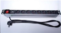 napájací panel PremiumCord 1U pre 19" rack, 8x230V, prepäťová ochrana, 2m kábel, prepínač