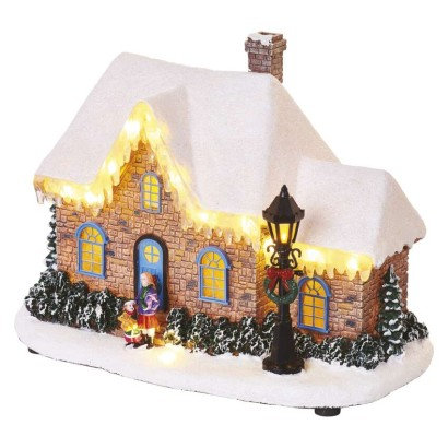 EMOS LED vianočný domček, 20,5 cm, 3× AA, vnút., teplá biela