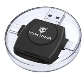 Čítačka pamäťových kariet Viking OTG SD a Micro SD 4v1 s konektorom APPLE Lightning / Micro USB / USB 3.0 / USB-C, čier